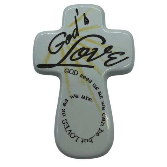 Vtg God Loves Us Religious Cross Wall Decor Carson Ceramic 5" God's Love - Picture 1 of 3